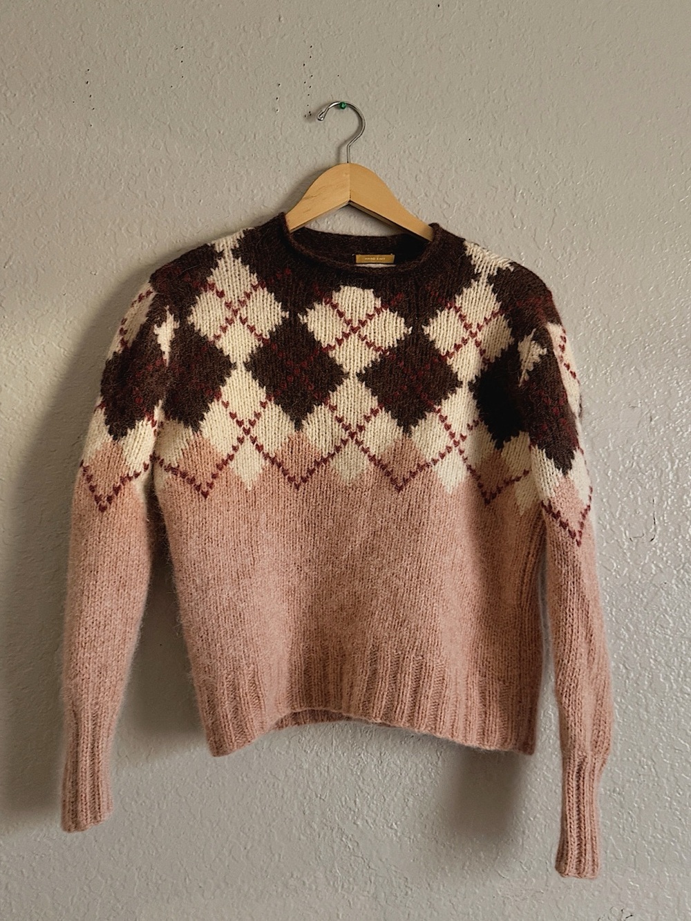 ANN MASHBURN Argyle Crewneck Merino Alpaca Blend Hand knit Sweater
